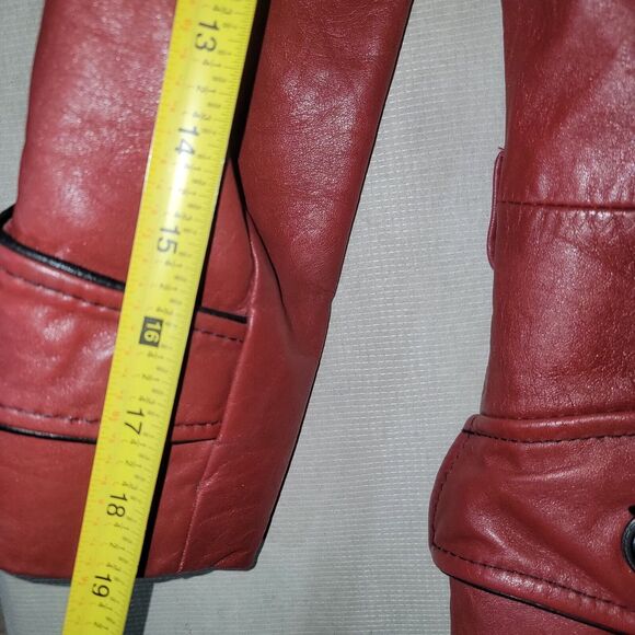 Oxblood Red Genuine Leather Jacket Long Women's Size M/L Button 3/4 Sleeve Chic - Picture 8 of 12